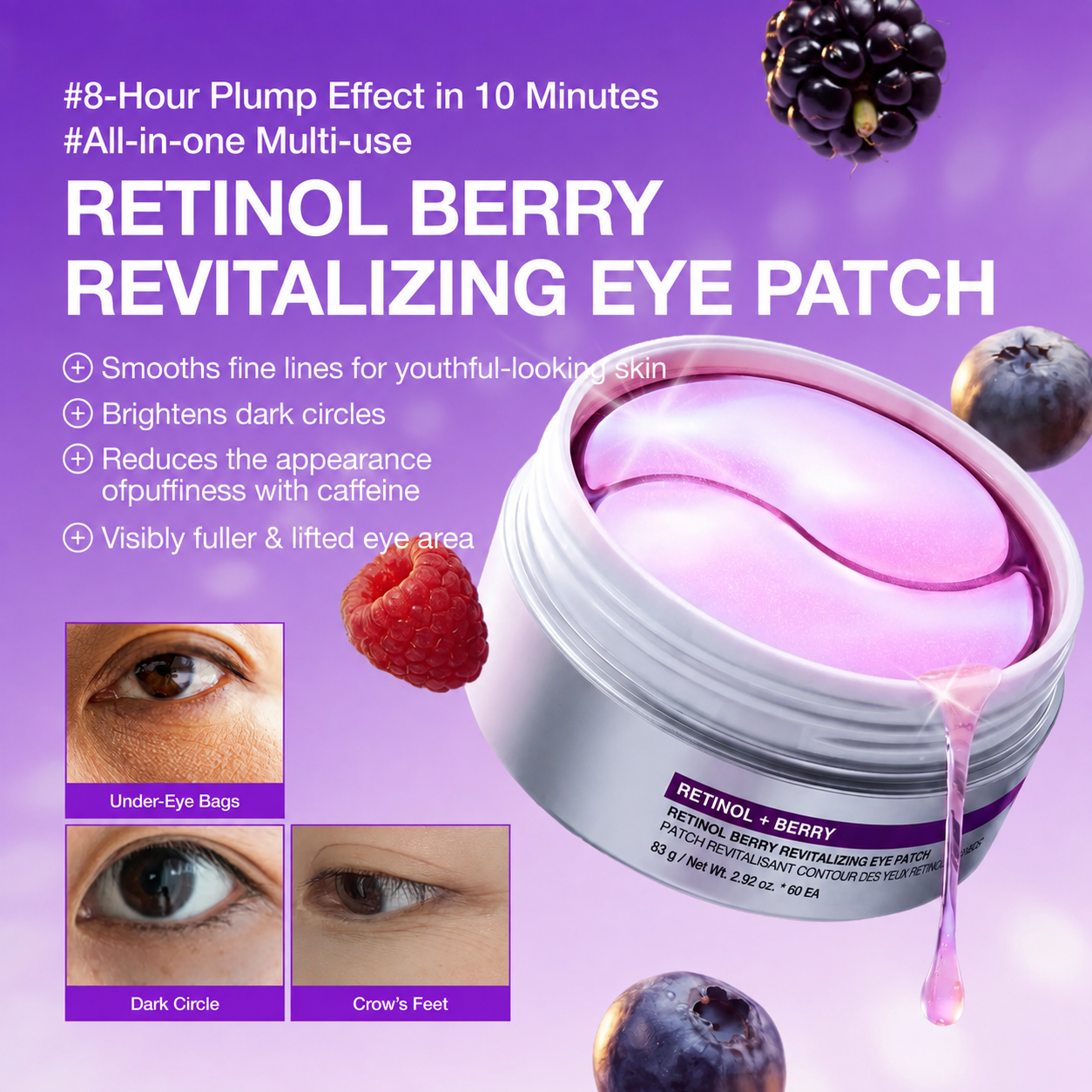 Retinol berry eye patch benefits for fine lines, dark circles and puffiness