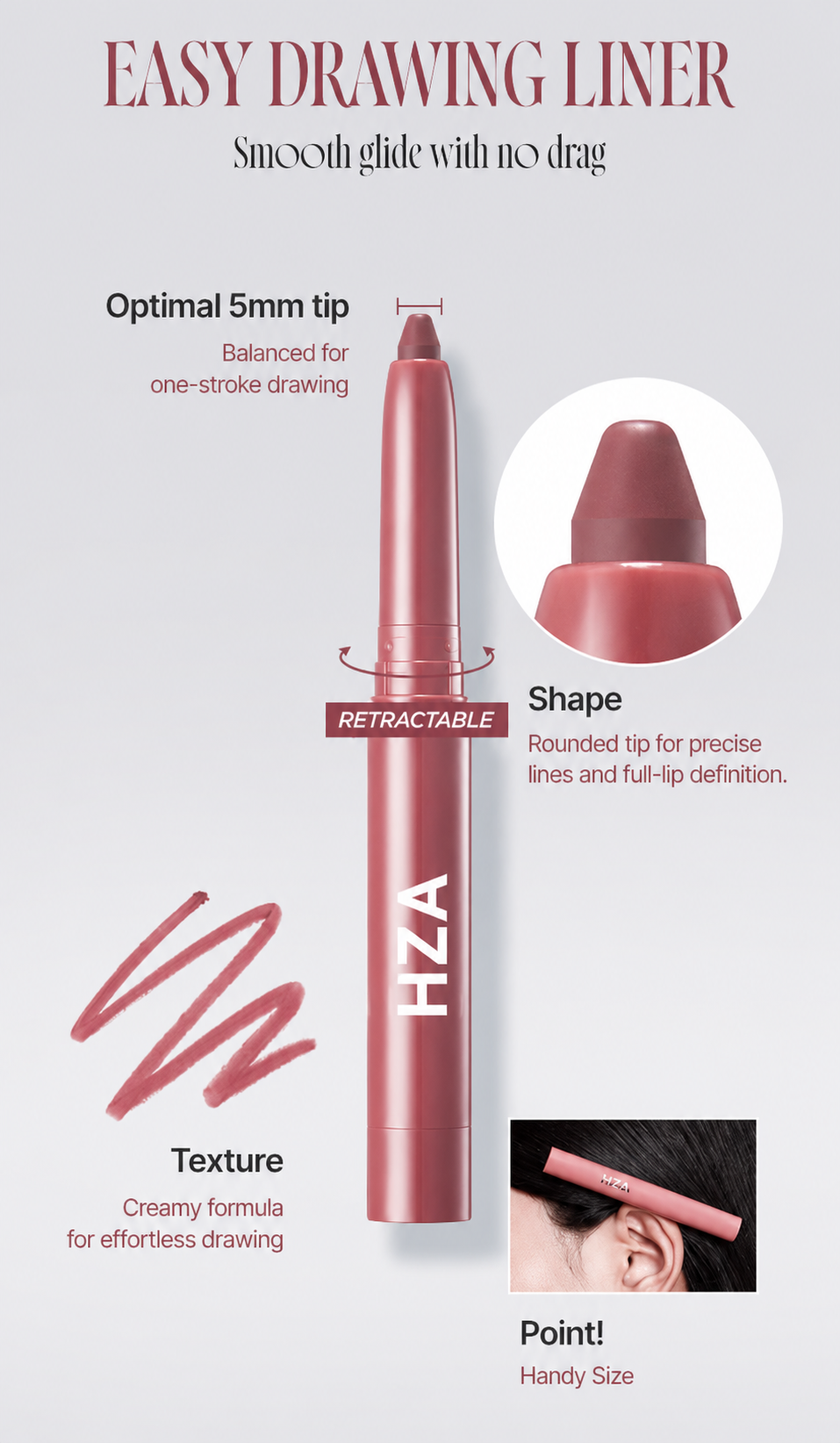 HZA lip liner tip and texture details