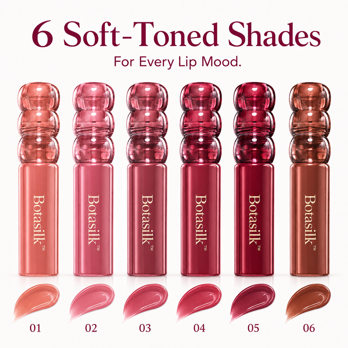 Botasilk six soft toned lip gloss shades