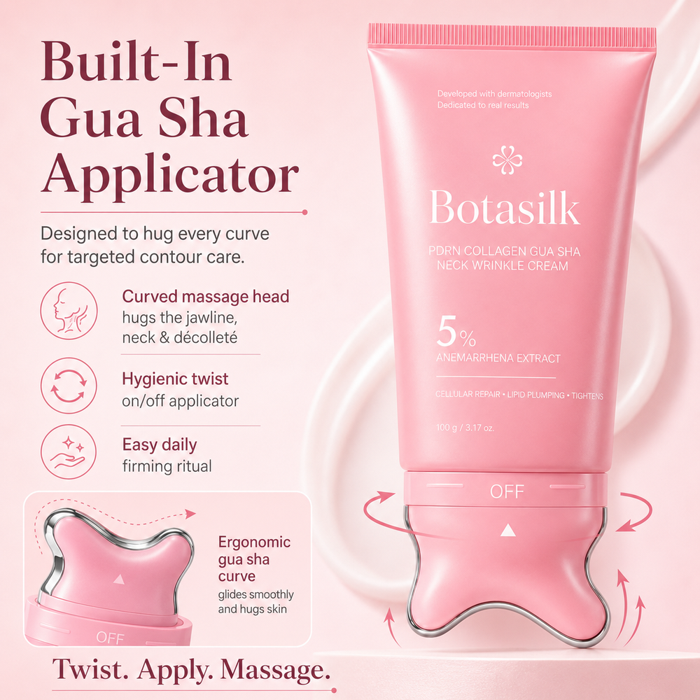 【NEW】Botasilk PDRN Collagen Neck Wrinkle Cream | Built-In Massager built-in gua sha applicator