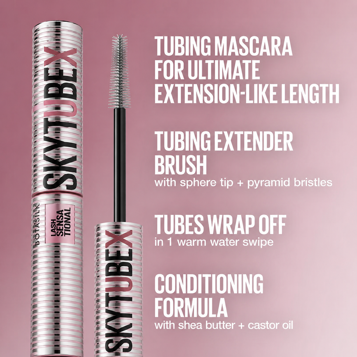 SkyTubex Tubing Mascara, 24H Extension-Like Length & Volume, Smudge-Proof