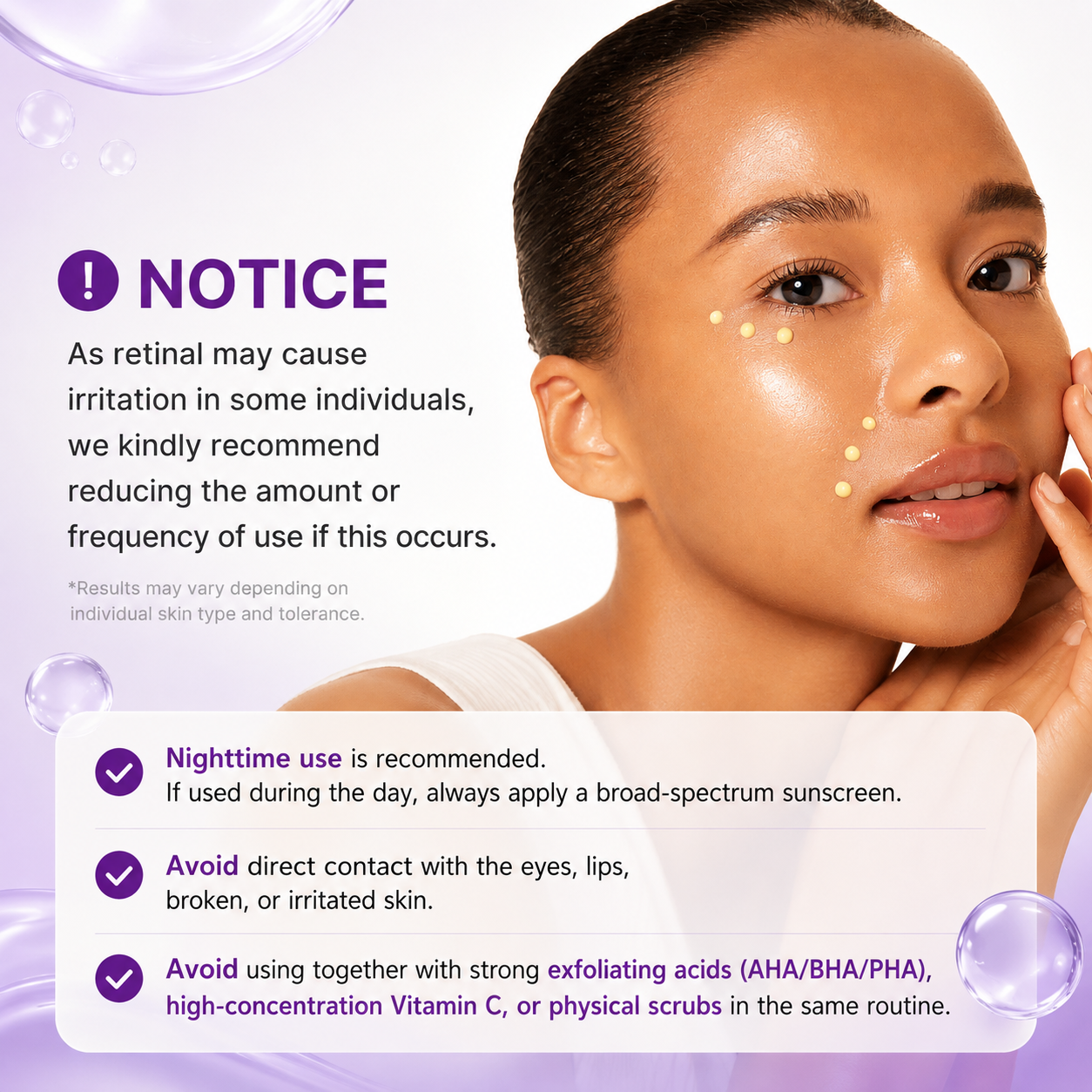 Retinal skincare use notice