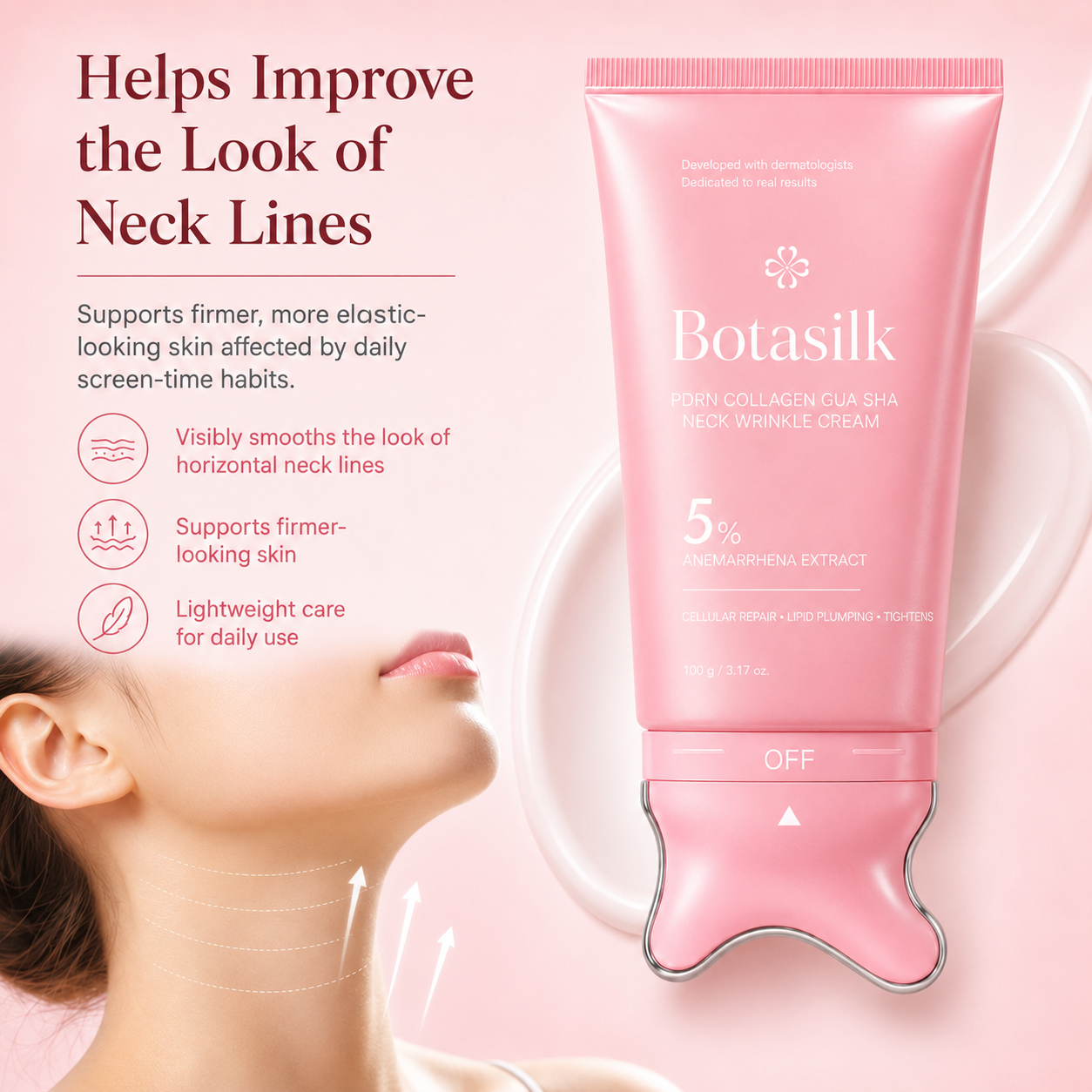 【NEW】Botasilk PDRN Collagen Neck Wrinkle Cream | Built-In Massager