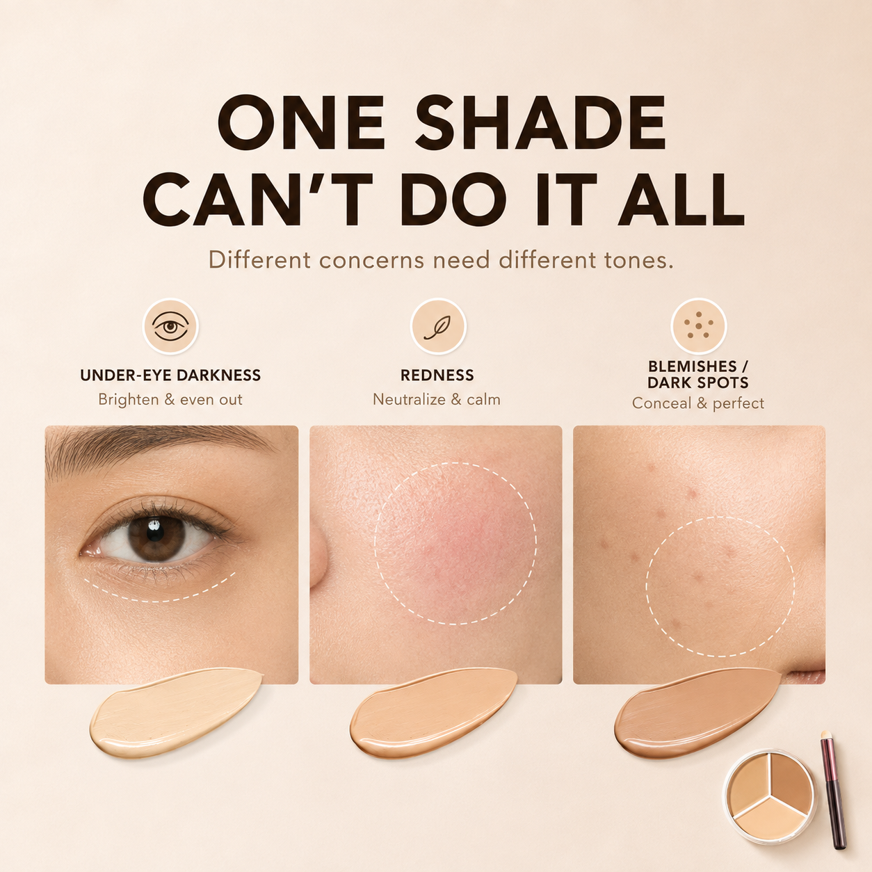 Different complexion concerns require different concealer tones