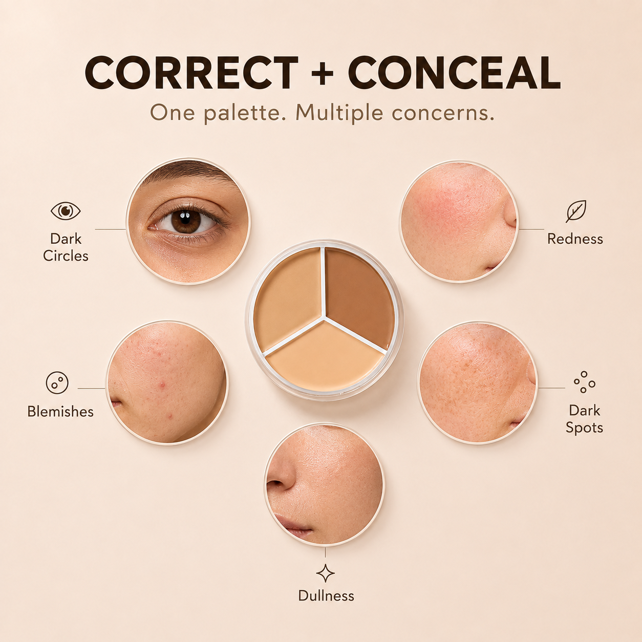 Concealer palette for dark circles redness blemishes dark spots and dullness