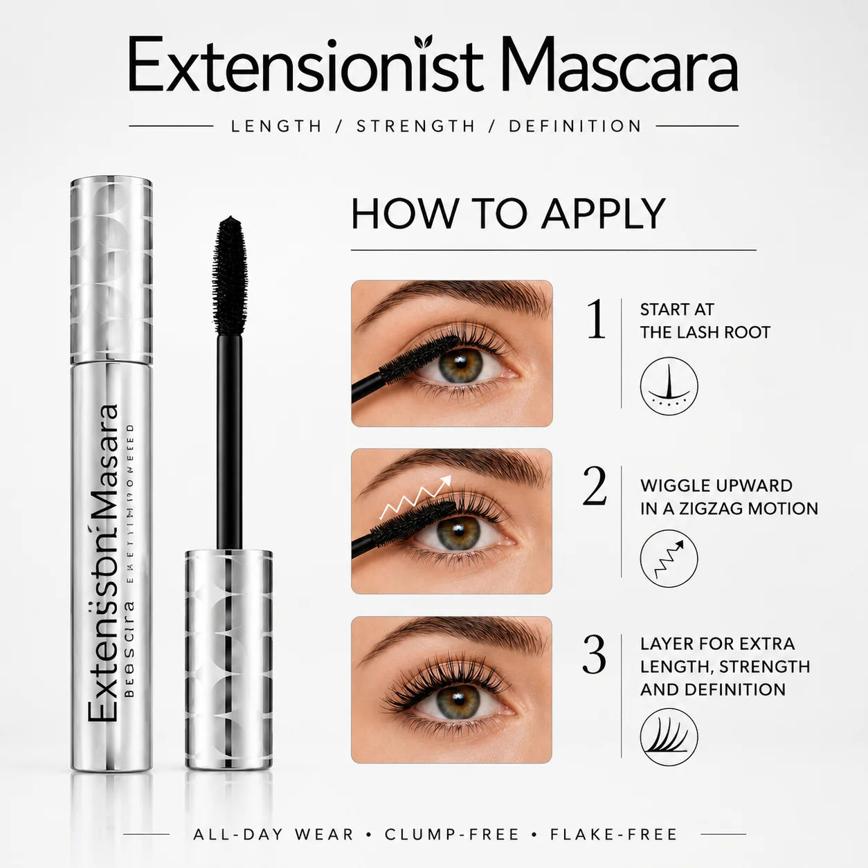 How to apply Extensionist Mascara in three steps