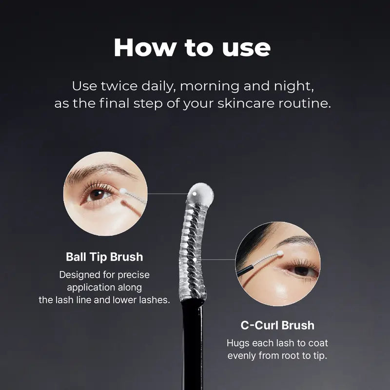 How to apply lash serum using the ball tip and curved comb